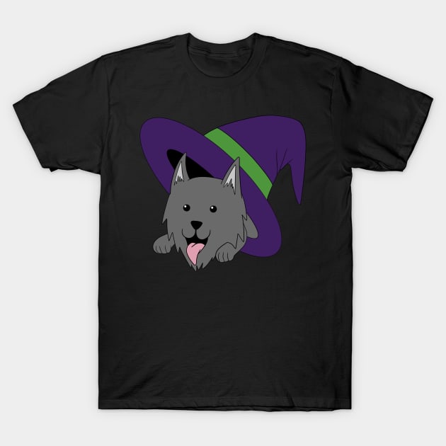 Wolf in Witch’s Hat - Gray T-Shirt by RA Art